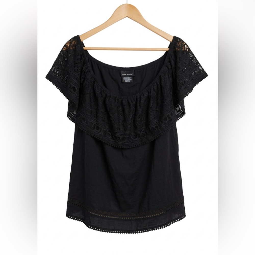 Lane Bryant Black Off-the-Shoulder Crochet Trim Top